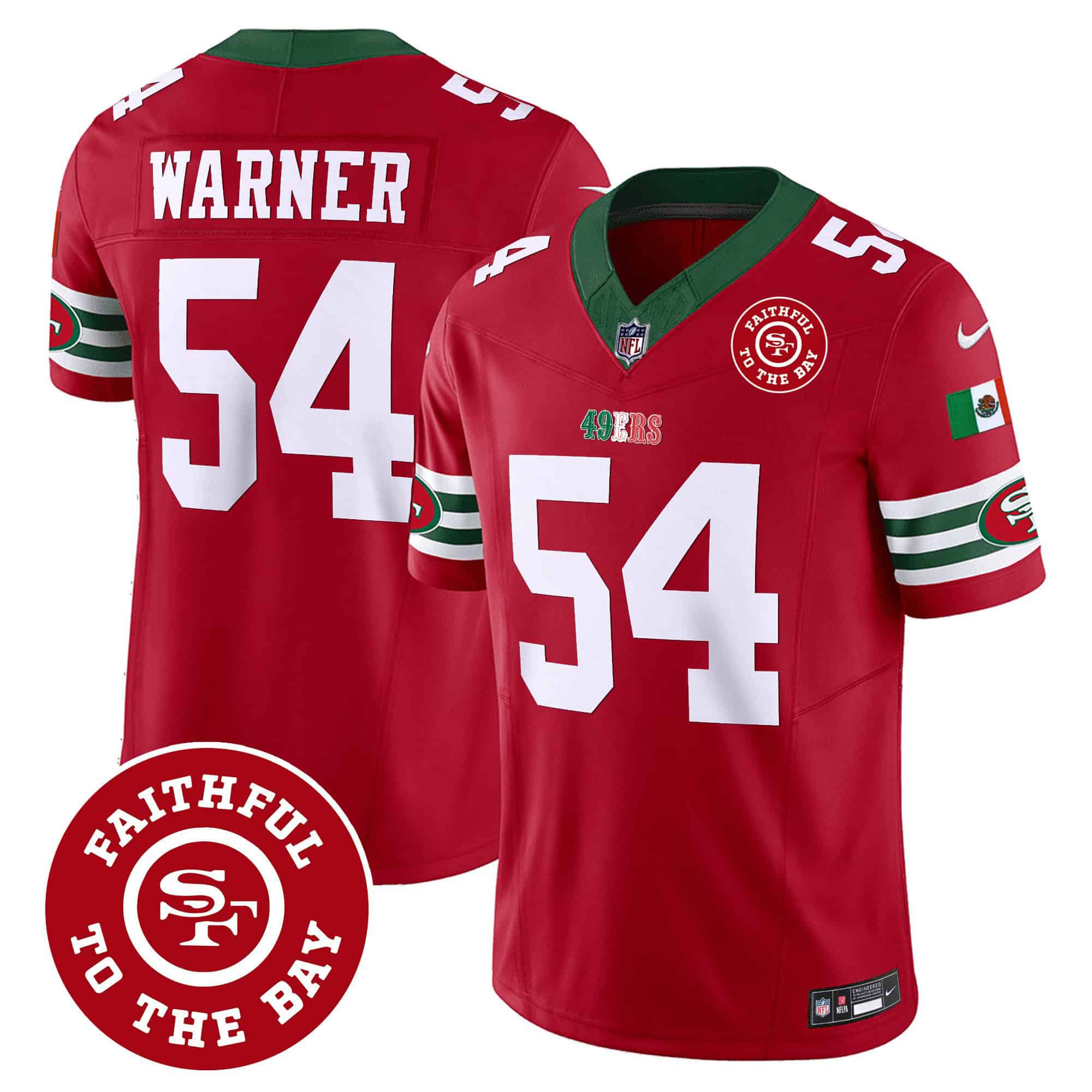 Men San Francisco 49ers 54 Warner Red 2024 Nike Mexico Faithful To The Bay Patch Vapor NFL Jersey